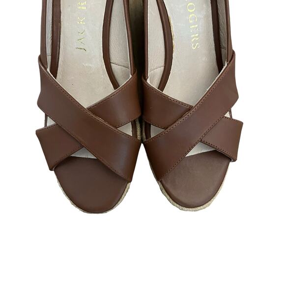 Jack Rogers Palmer Mocha brown Leather Open Toe Espadrilles 6 - Picture 6 of 6